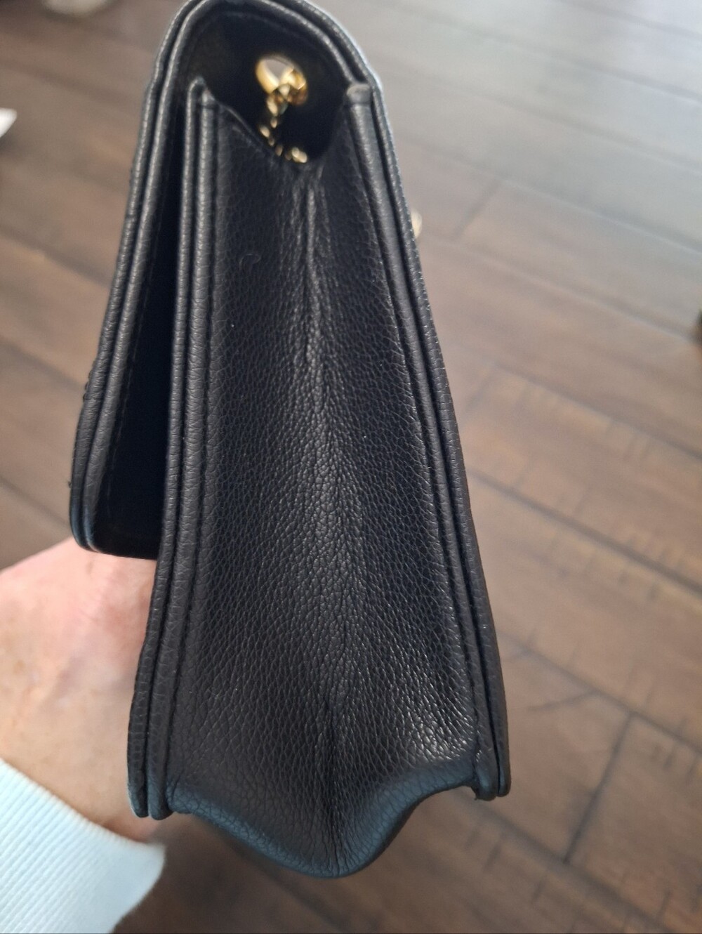 Black Lightly Quilted Crossbody Bag with Gold Chain - Picture 3 of 8